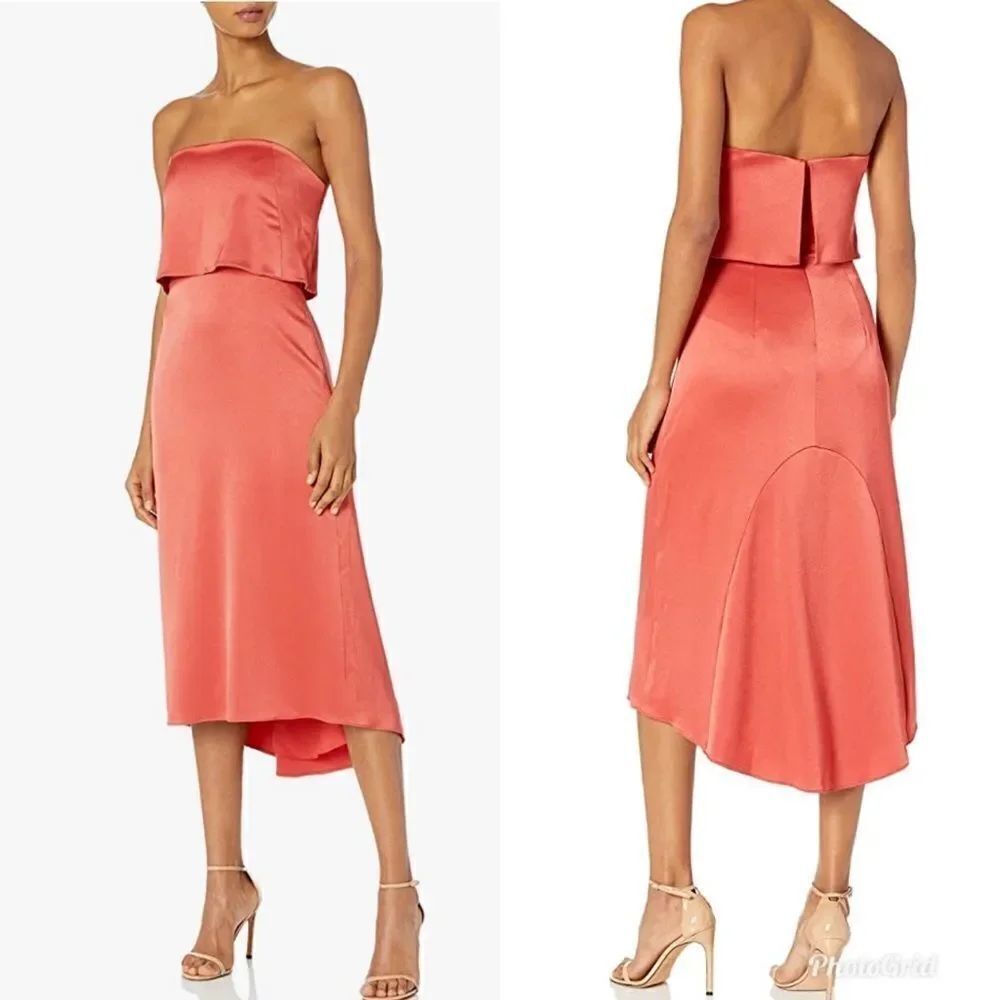 Revolve Halston Heritage Strapless Tiered Satin Dress